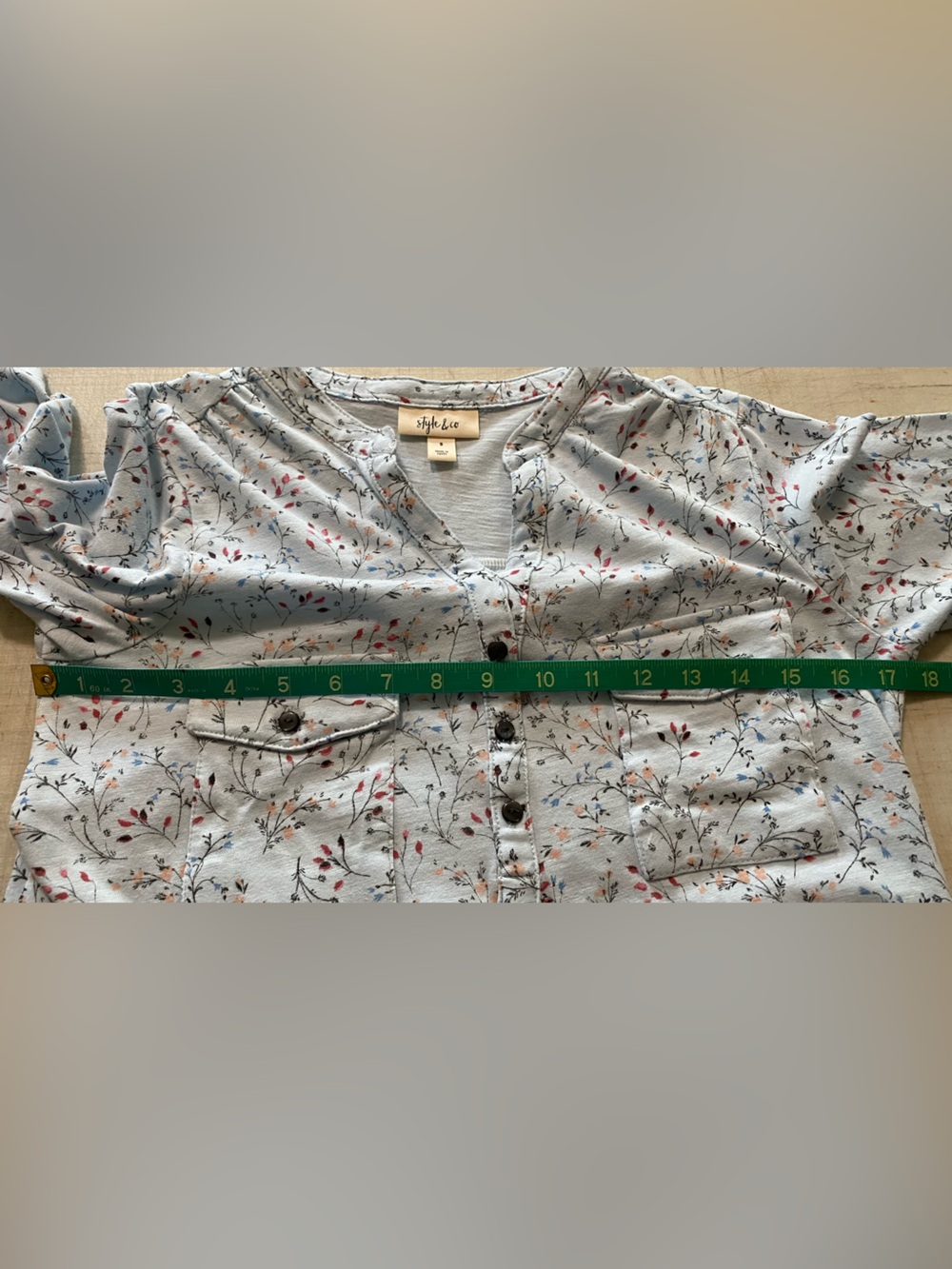 Style & Co. Light Blue Floral Henley Top with Pink Accents - Picture 10 of 12